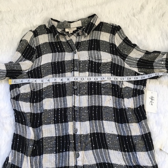 Style & Co. T-Shirt Plaid Check Button Down Black White Plus Size 1X - Picture 12 of 14